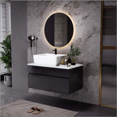Petit meuble-lavabo mural 31,5 "avec lavabo vasque