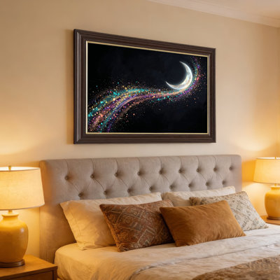 Natural Oak-Look Framed,Canvas Wall Art for Living Room, Bedroom, Office or Entryway – Decorative Wall Decor with Moon Trail
