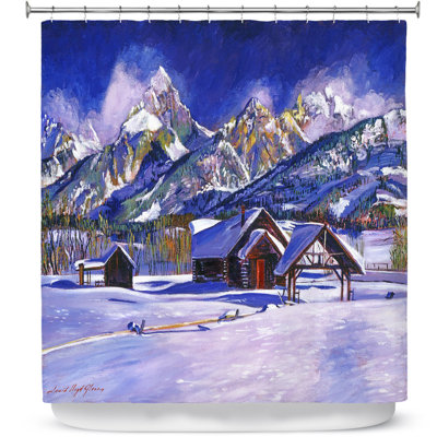 Snowy Log Cabin Single Shower Curtain
