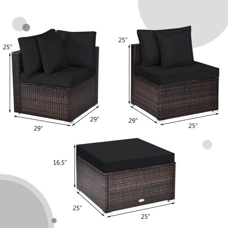 Sarn Ensemble de meubles de patio en rotin avec canapé et repose-pieds 4 pièces, Black
