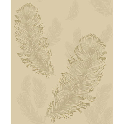  Luxury Foil Feather Wallpaper Modern Metallic Gold Cream 673601