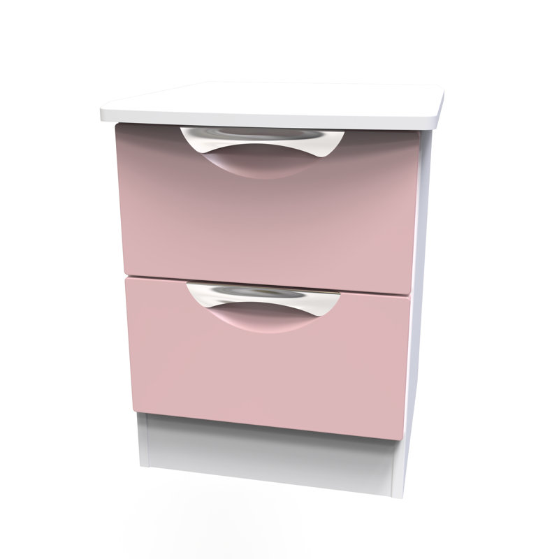 Fully Assembled Lebay 2 DrawerÂ Bedside Table, Pink, White