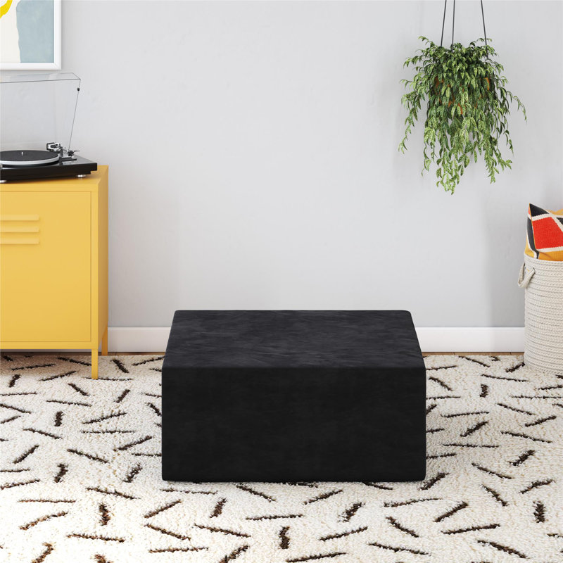 The Flower Upholstered Ottoman, Black Microfiber