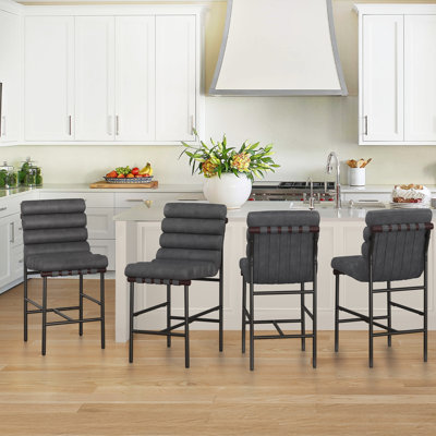 Koeplin Armless Upholstered Counter Height Stools with Metal Frameand Channel Tufted