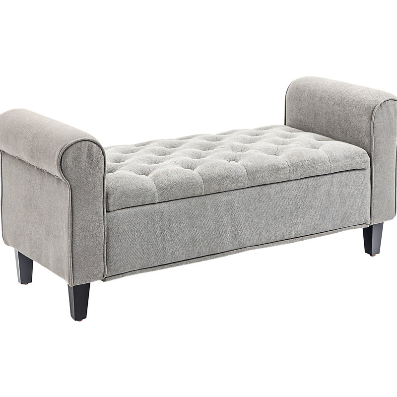 50" Gray Storage Bench. Upholstered End Of Bed Rolled Arms, Wood Legs. Hidden Storage. Soft Velvet. Comfortable For Living Room & Bedroom. Assembly Required. 22.5" H Bench, Velvet Upholstery With