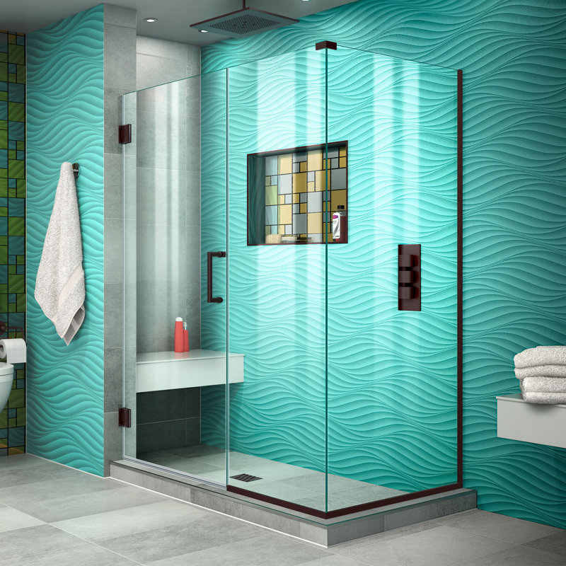 Unidoor Plus 48" W x 30.375" D x 72" H Frameless Pivot Rectangle Shower Enclosure with Fixed Panel, Matte Black
