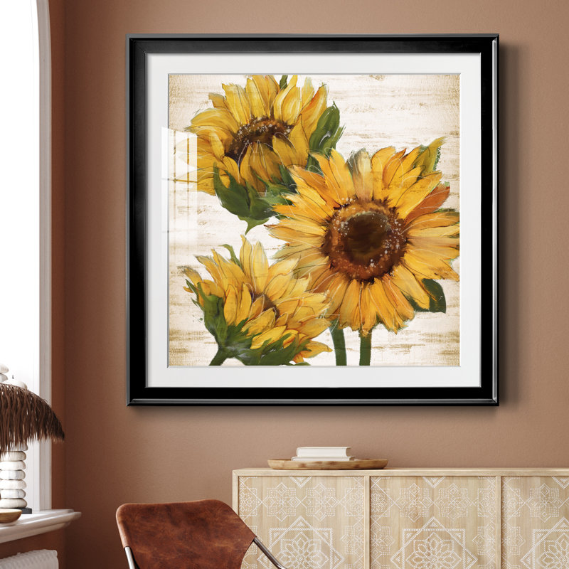 Tournesol d'été I - peinture encadrée, H 30,5 po x l 30,5 po x P 1,5 po, Cadre noir