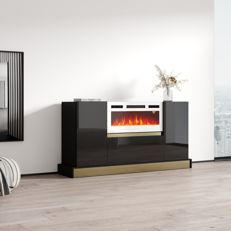 Buffet avec foyer électrique 66,9 po Williamstown, Noir / blanc