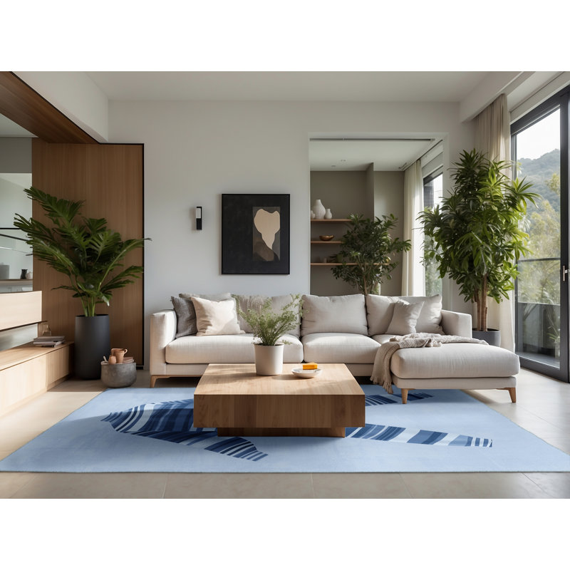 Tapis moelleux à rayures modernes et contemporaines bleu pâle et doux Lulsgate, 5 x 8