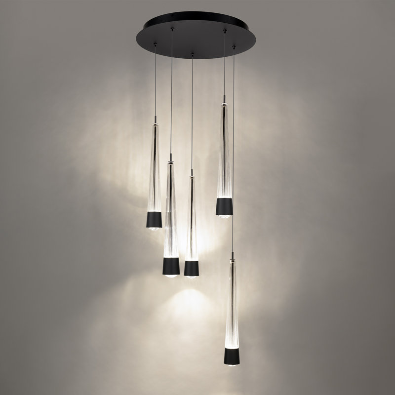 Luminaire suspendu grappe rond à 5 lumières Quill, Noir