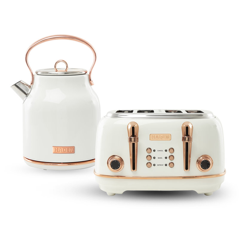 Haden Heritage 4 Slice Wide Slot Toaster with Heritage 1.7L Home Electric Kettle