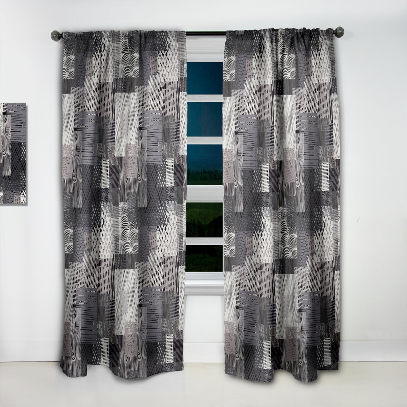 Mid-Century Handdrawn Lines Geometric Blackout Thermal Rod Pocket Single Curtain Panel, 52" W x 108" L