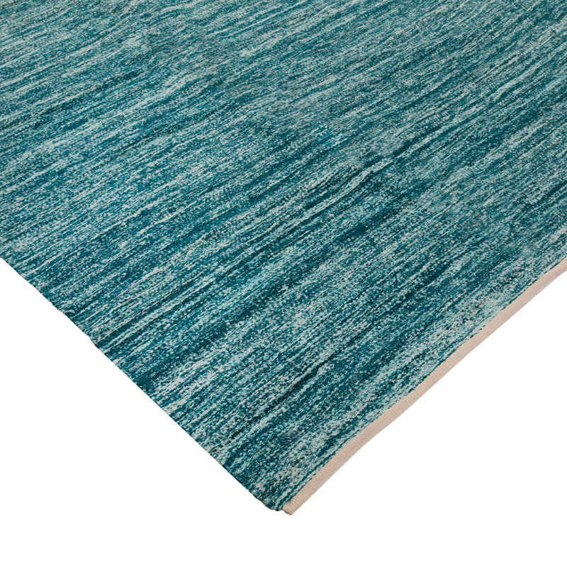 Blue Kilim Silk Wool Tweed Rug - 10' x 14'