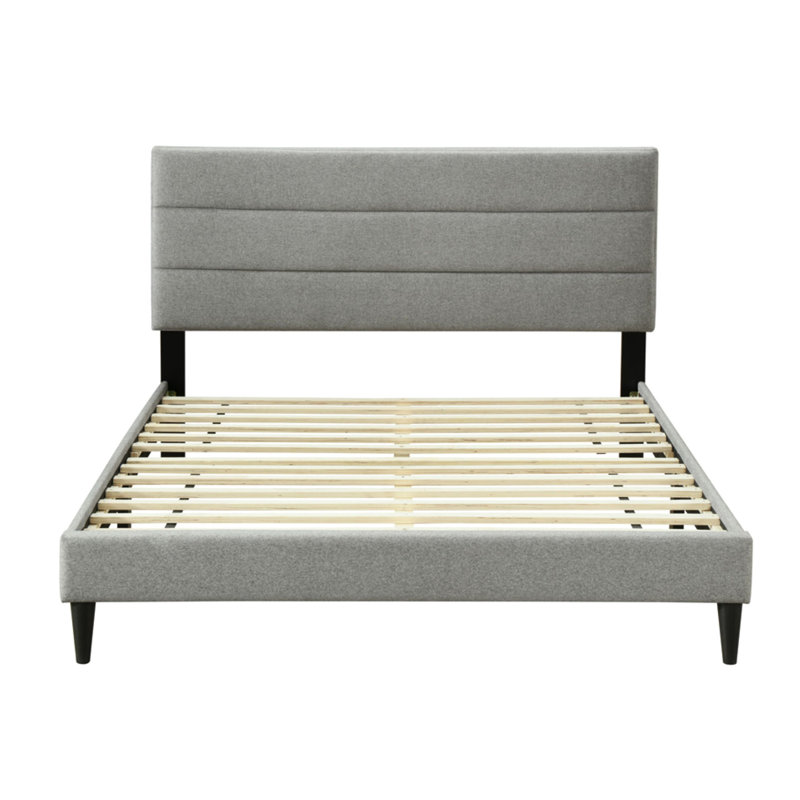 Lit simple dans une boîte avec tête de lit tapissier gris