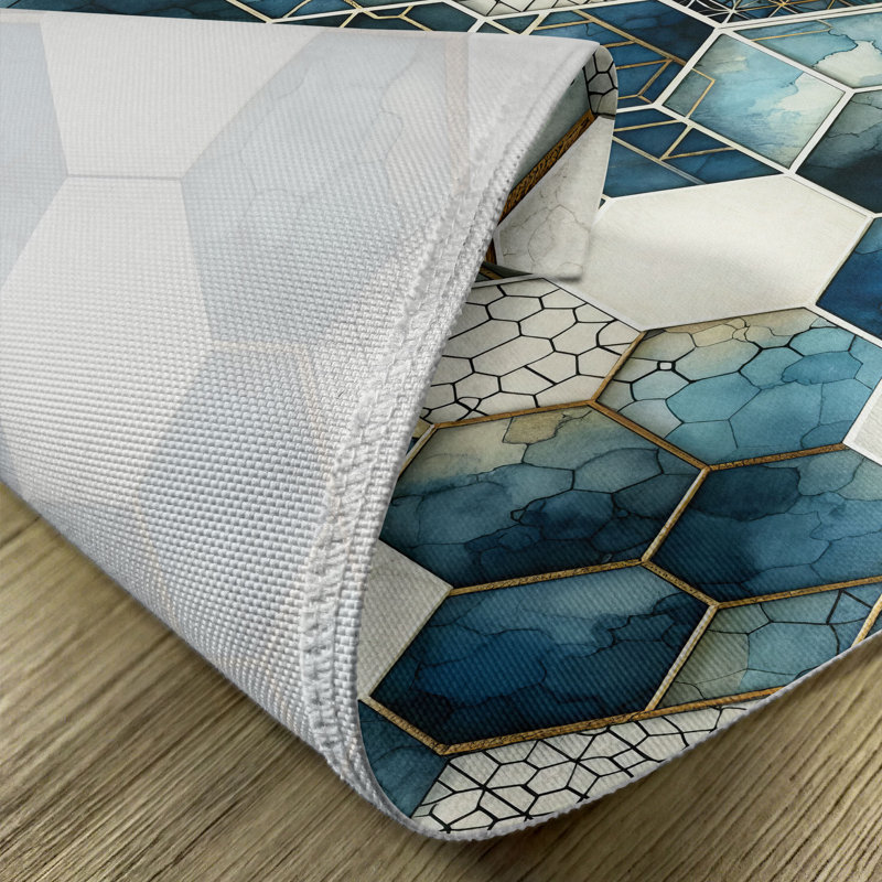 Dark Turquoise and Ivory Watercolor Honeycomb Placemat Set