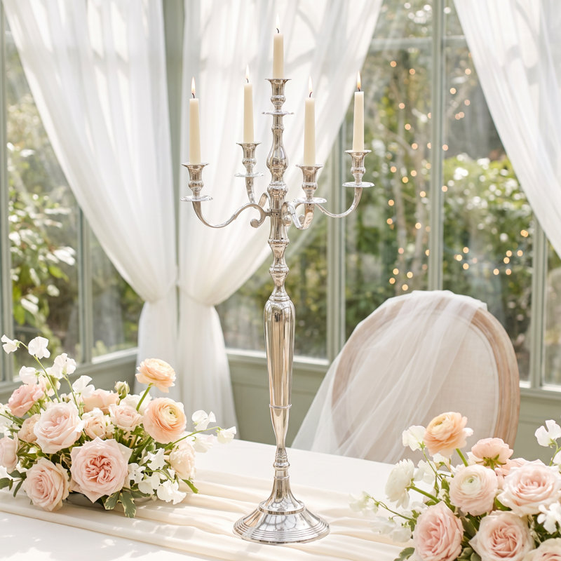 Hamptons Five Candle Silver Candelabra, 41.3" Tall