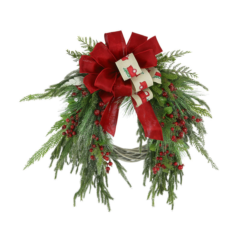 Farmhouse Holiday Wreath and UV Boxwood Drop-In