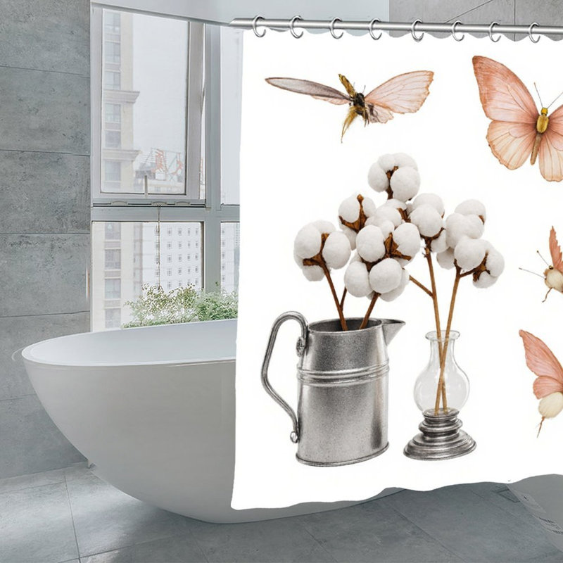 Rideaux de douche en coton et tige papillon, 71 x 71