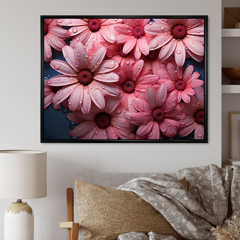" Pink Daisy Bloom Harmony II ", Black Floater Framed, 24" H x 32" W