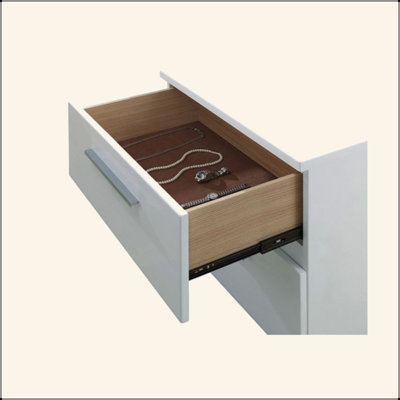 2 Drawers Wooden Nightstand, Glossy White