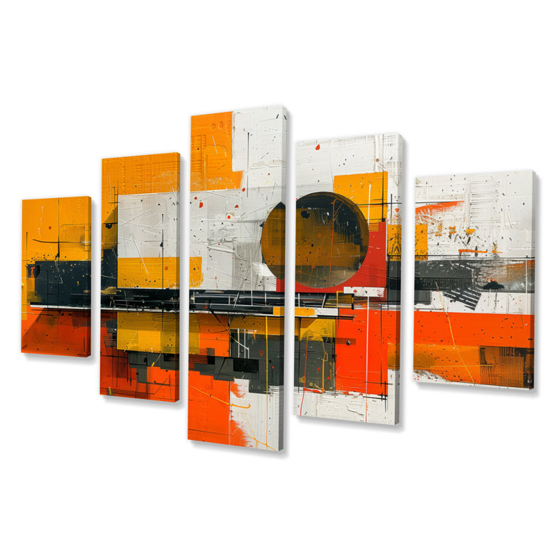 «Yellow Orange Abstract Futuristic Fusion I», ensemble d'art sur toile abstraite