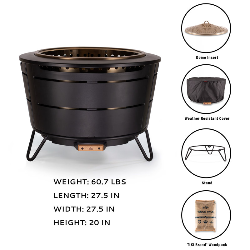 TIKI Brand 27.5 Inch Reunion Fire Pit Metal Black