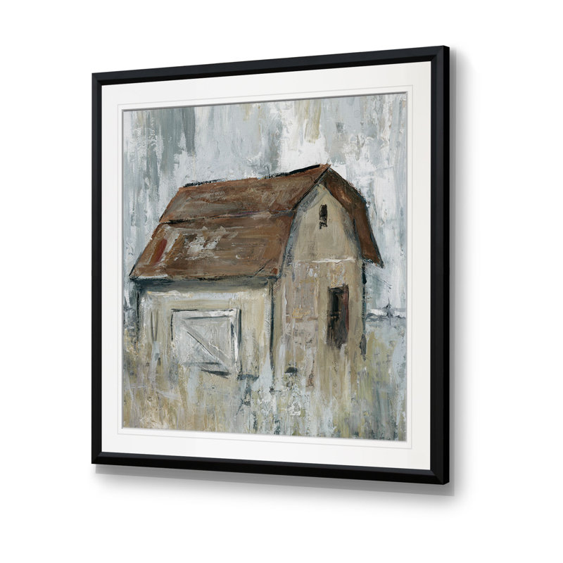 «Barn at Dusk», peinture, H 24 po x l 24 po x P 2 po, Cadre noir