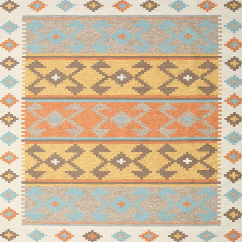 Tapis jaune / brun / gris, Carré 5 pi