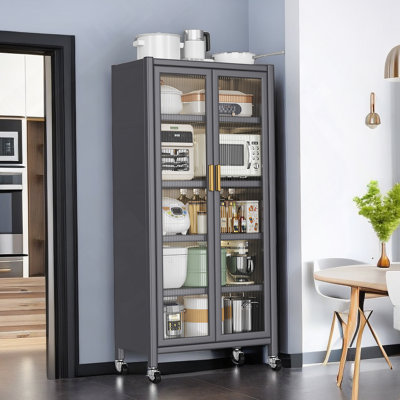 Open-Door Kitchen Shelving, Multilevel Microwave Storage Cabinet, Grey by Ivy Bronx