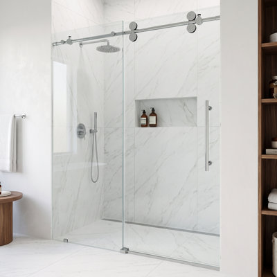 Elan 56-60" W x 74" H Sliding Frameless Shower Door with 3/8" Clear Glass