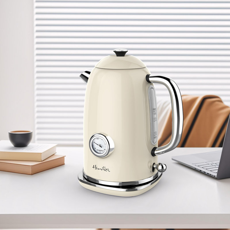 Chauffe-eau électrique 1,8 L avec thermomètre, Blanc beige