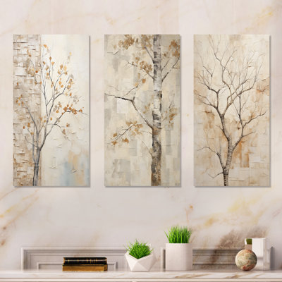 Minimalism Beige Sycamore Tree Solitude - Tree Sycamore Wall Decor Set Of 3