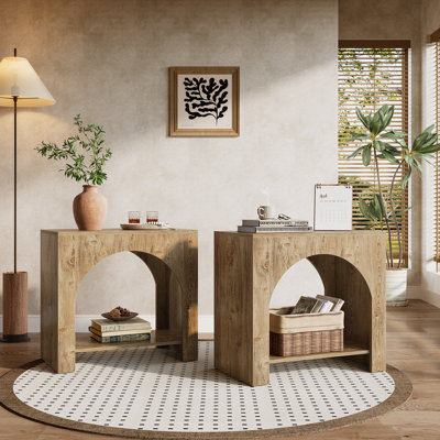 Set Of 2 Farmhouse End Table With Storage Shelf
