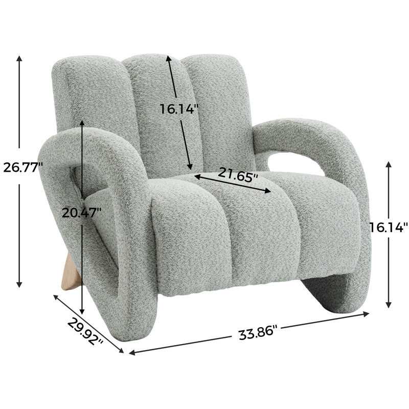 Upholstered Boucle Tufted Armchair with Solid Wood Legs, Sage
