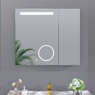 LED Lighted 30X26 Wall Mounted Bathroom Makeup Vanity Black Medicine Cabinet Mirror With HD Magnifying Glass / Single Touch / Waterproof / Double Side -  Orren Ellis, 86B17A637E1F4487844B2838420BF358