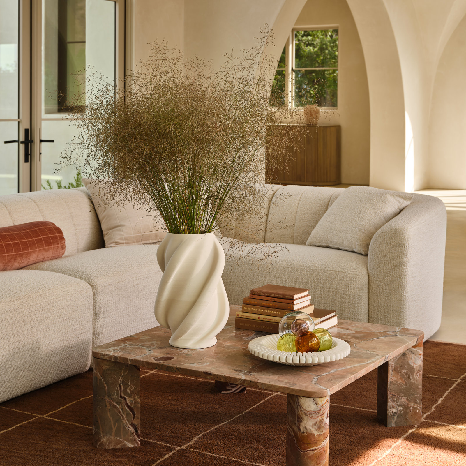 Augustine Velvet Modular Sectional, Merino Pearl Performance Boucle