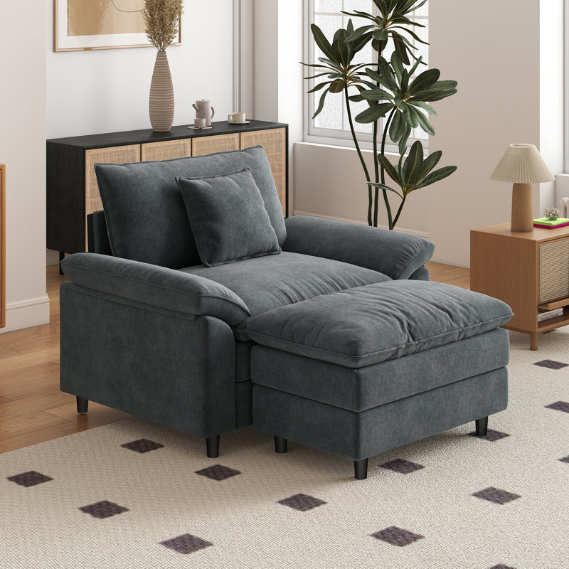 Canapé simple en chenille de 41,3 po de largeur avec 1 repose-pieds, Gris