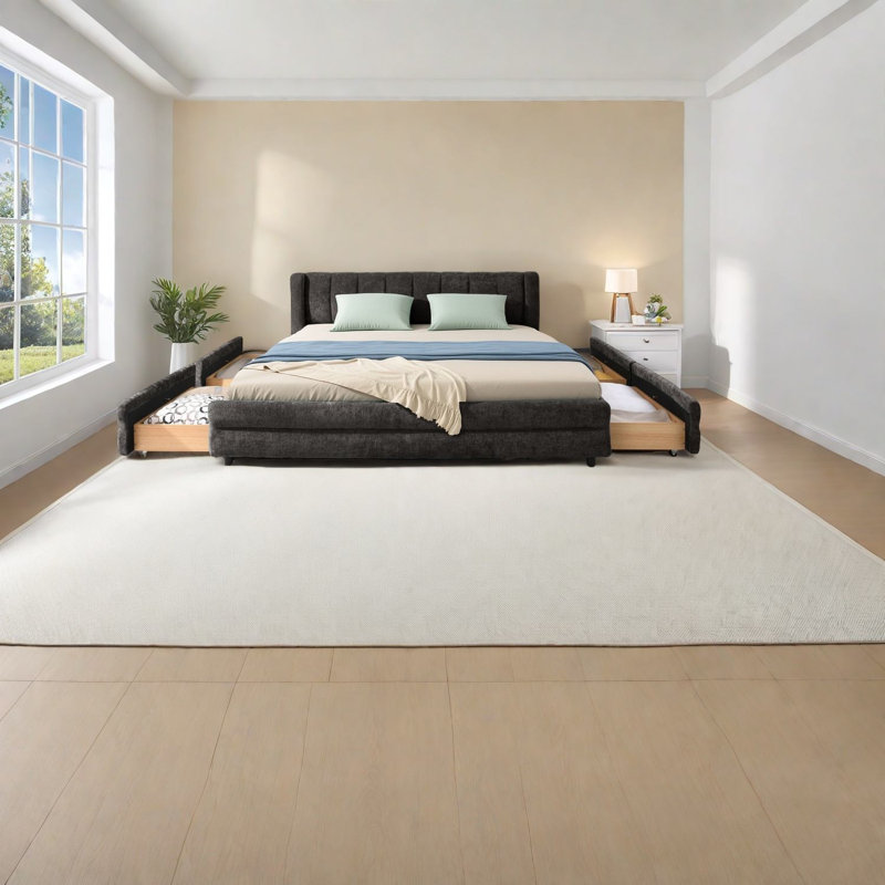 Grands lits tapissiers modernes, tissu chenille épais avec rangement