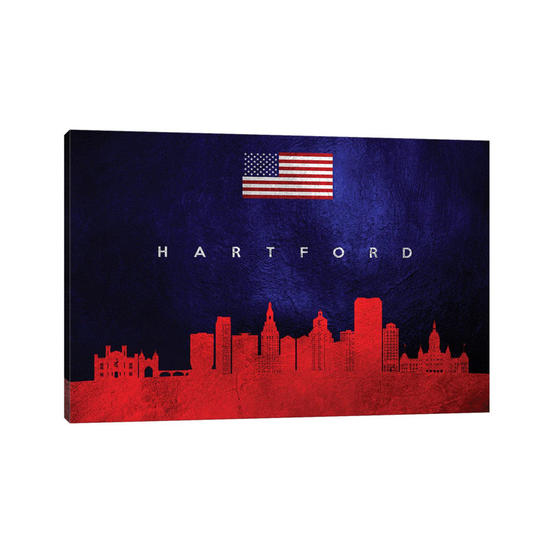Hartford Connecticut Skyline 1 Piece Wrapped Canvas Wall Art, 20.32 cm H x 30.48 cm W