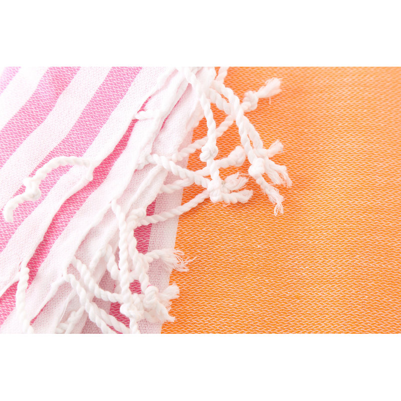 Serviette de plage 100% coton Eldridge, Orange / blanc / rouge