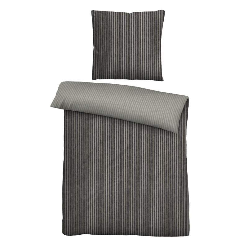 Cotton Striped Duvet Cover Set with Pillowcases Included, Titanium, 155 x 200cm - 1 Pillowcase (80 x 80cm)