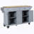 Kitchen Island With Rubber Wood Countertop, Kitchen Cart On 5 Wheels With Storage Cabinet-1569913702
