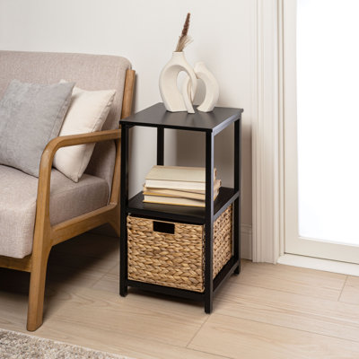 Armoire de rangement Cohen en bois d'acacia à 2 niveaux avec 1 panier en jacinthe d'eau Cohen