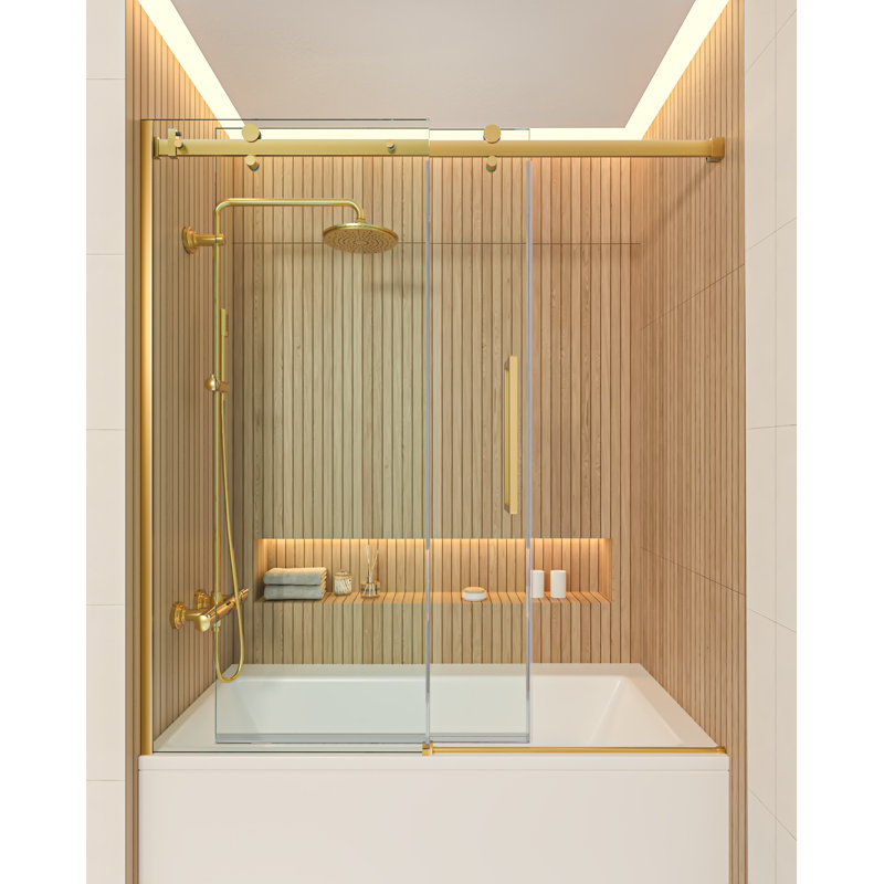 56” - 60" W x 75” H Frameless Single Sliding Tub Glass Shower Doors | 3/8” Thickened Clear Tempered Glass | Leak-Proof | Durable Stainless-Steel Hardware | Adjustment Uneven Walls