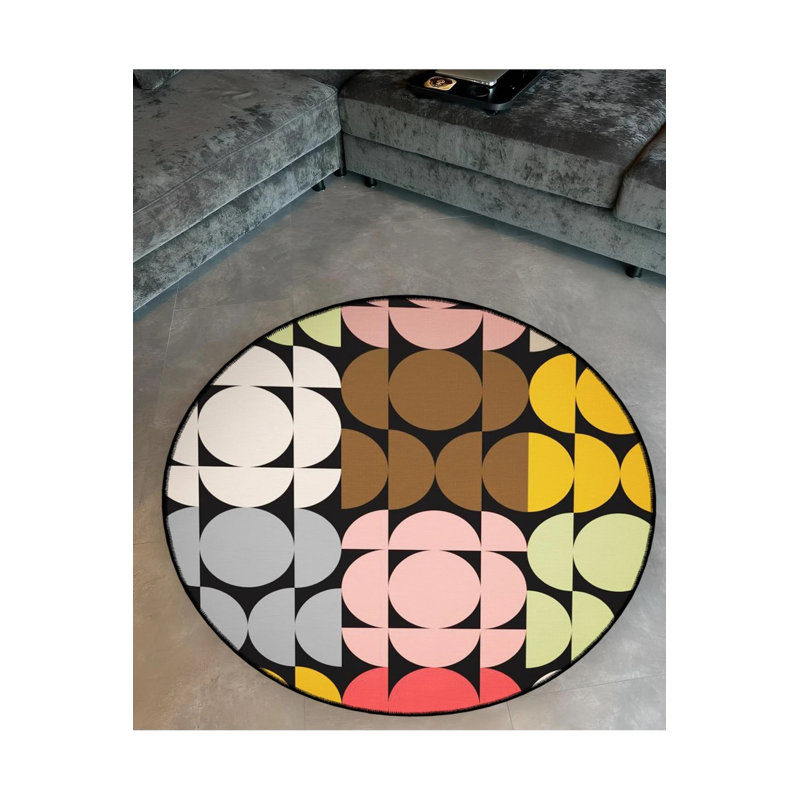 Multicolored Geometric Patterned Round Woven Base Modern Decorative Carpet, Round 2'8"