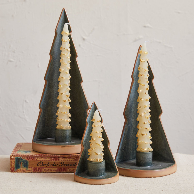 Compact Stoneware Tree Taper Candleholder, 6.5" H x 3.63" W x 3.75" D