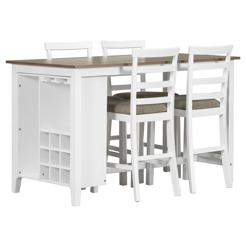 Rural Style 5-Piece Dining Table Set with 4 Padded Chairs and Built-in Storage for Dining Room, Brown/White