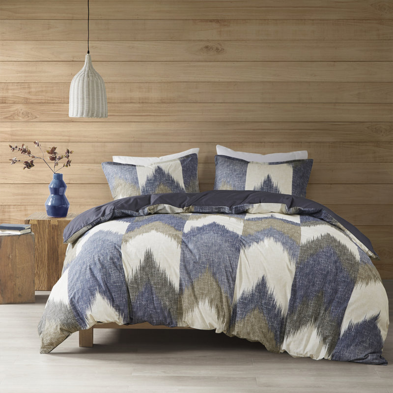 Alpine Printed Cotton Duvet Cover Set, Blue, King/Cal. King Duvet Cover + 2 King Shams