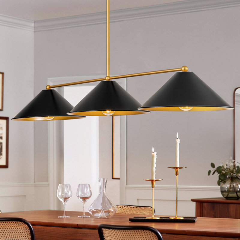 Fairhope 3-Light Dimmable Metal Pendant with Cone Shades, Black
