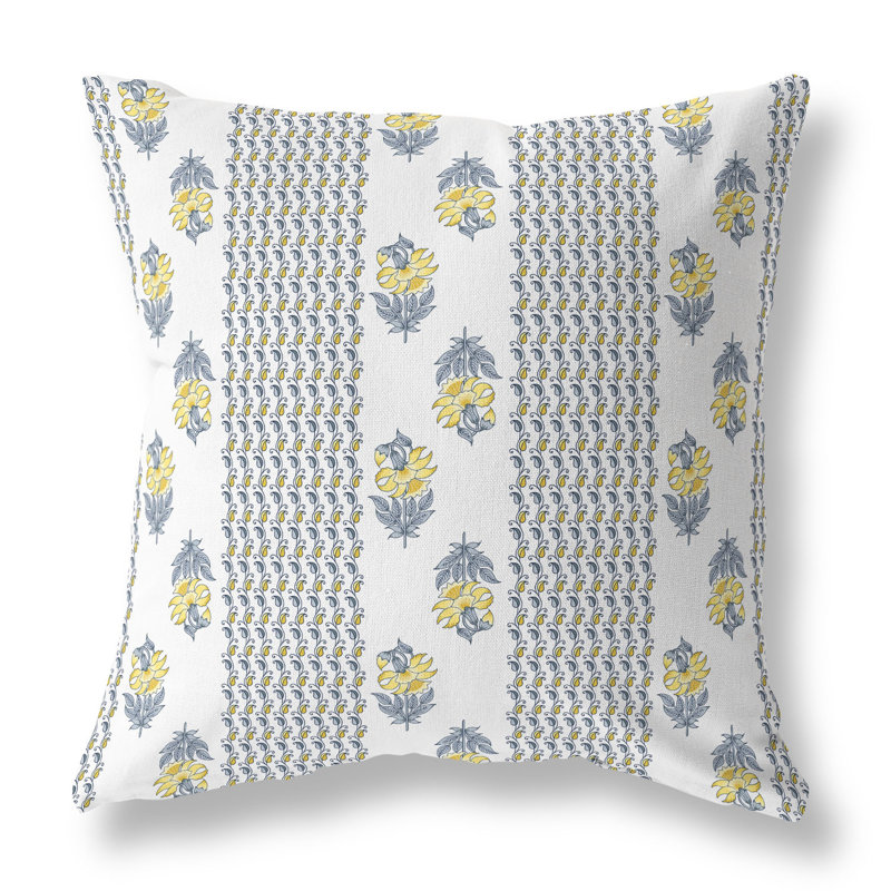 Coussin Anemone, H 20 po x l 20 po, Jaune / gris floral / géométrique / cachemire